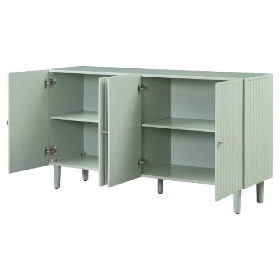 USTYLE Elegant Four - Door Sideboard with Wavy Pattern Doors, Cylindrical, and Sleek Metal Handles, Adjustable, Suitable Study, Entryway and Living Room