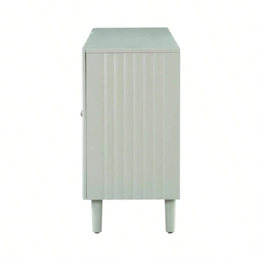 USTYLE Elegant Four - Door Sideboard with Wavy Pattern Doors, Cylindrical, and Sleek Metal Handles, Adjustable, Suitable Study, Entryway and Living Room
