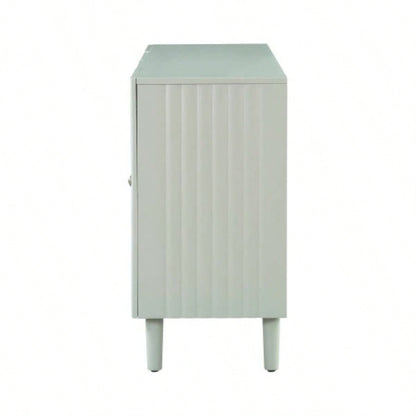 USTYLE Elegant Four - Door Sideboard with Wavy Pattern Doors, Cylindrical, and Sleek Metal Handles, Adjustable, Suitable Study, Entryway and Living Room