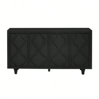 USTYLE Stylish Storage Cabinet Sideboard Wooden Cabinet with Embossed Curved Doors, Suitable Living Rooms, Entrance and Study Rooms