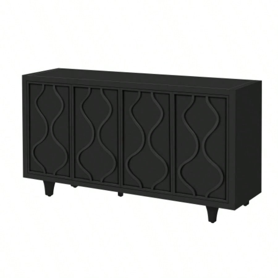 USTYLE Stylish Storage Cabinet Sideboard Wooden Cabinet with Embossed Curved Doors, Suitable Living Rooms, Entrance and Study Rooms