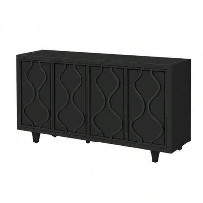 USTYLE Stylish Storage Cabinet Sideboard Wooden Cabinet with Embossed Curved Doors, Suitable Living Rooms, Entrance and Study Rooms
