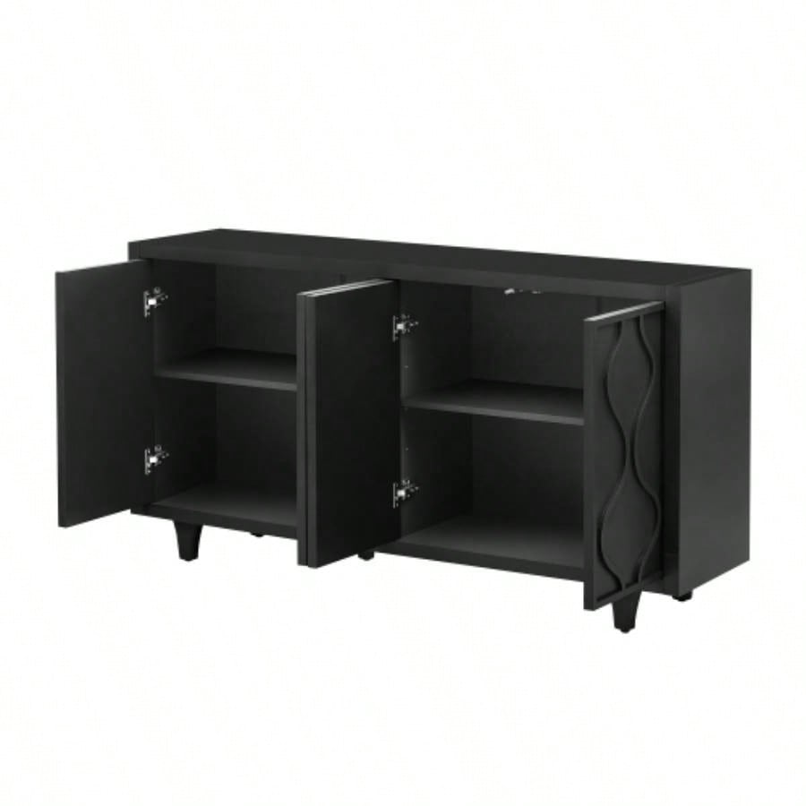 USTYLE Stylish Storage Cabinet Sideboard Wooden Cabinet with Embossed Curved Doors, Suitable Living Rooms, Entrance and Study Rooms