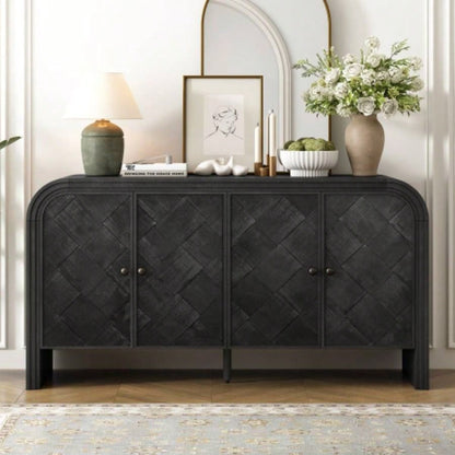 UStyle Luxury Multi - Functional MDF Sideboard - woven Wood Slat Doors, Tiered Stepped Design Premium Solid Wood Veneer Hallways, Living Rooms, Studies, and Corridors