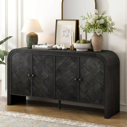 UStyle Luxury Multi - Functional MDF Sideboard - woven Wood Slat Doors, Tiered Stepped Design Premium Solid Wood Veneer Hallways, Living Rooms, Studies, and Corridors