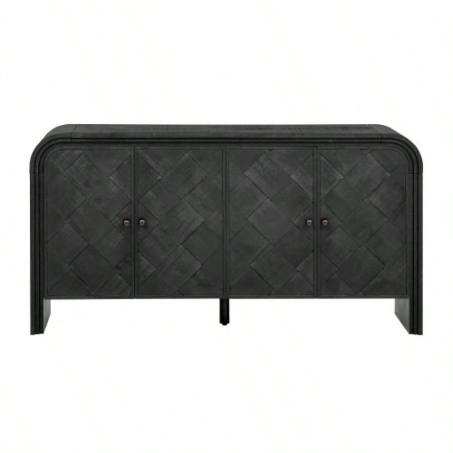 UStyle Luxury Multi - Functional MDF Sideboard - woven Wood Slat Doors, Tiered Stepped Design Premium Solid Wood Veneer Hallways, Living Rooms, Studies, and Corridors