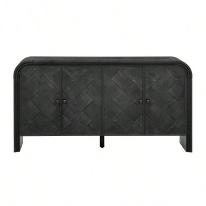 UStyle Luxury Multi - Functional MDF Sideboard - woven Wood Slat Doors, Tiered Stepped Design Premium Solid Wood Veneer Hallways, Living Rooms, Studies, and Corridors