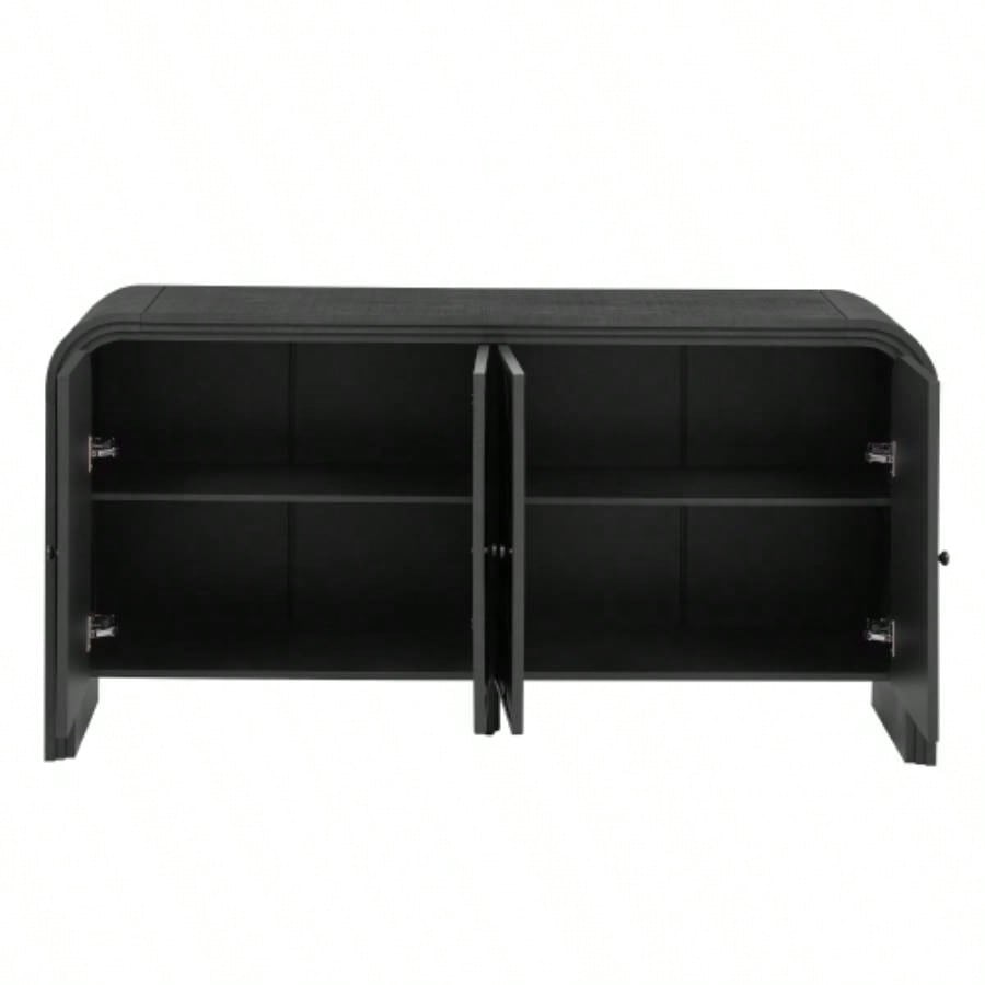 UStyle Luxury Multi - Functional MDF Sideboard - woven Wood Slat Doors, Tiered Stepped Design Premium Solid Wood Veneer Hallways, Living Rooms, Studies, and Corridors