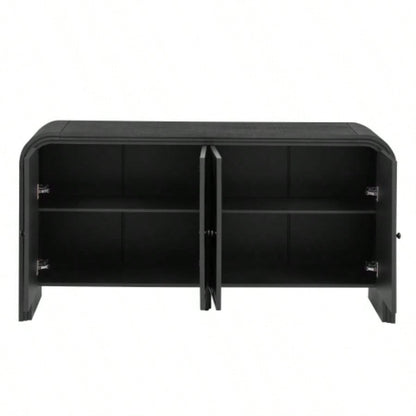 UStyle Luxury Multi - Functional MDF Sideboard - woven Wood Slat Doors, Tiered Stepped Design Premium Solid Wood Veneer Hallways, Living Rooms, Studies, and Corridors