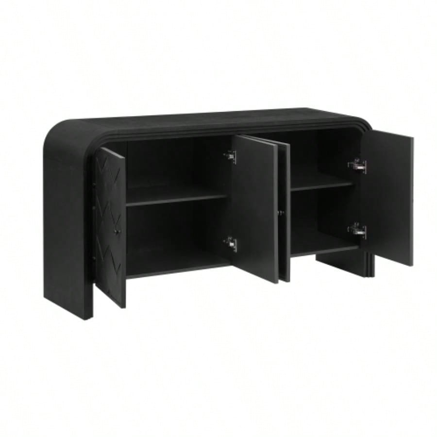 UStyle Luxury Multi - Functional MDF Sideboard - woven Wood Slat Doors, Tiered Stepped Design Premium Solid Wood Veneer Hallways, Living Rooms, Studies, and Corridors