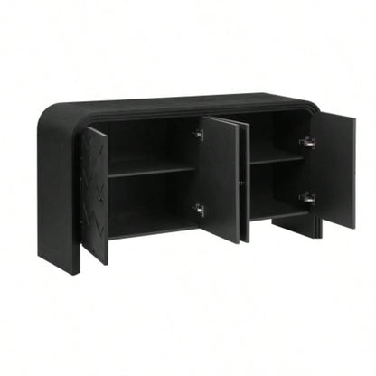 UStyle Luxury Multi - Functional MDF Sideboard - woven Wood Slat Doors, Tiered Stepped Design Premium Solid Wood Veneer Hallways, Living Rooms, Studies, and Corridors