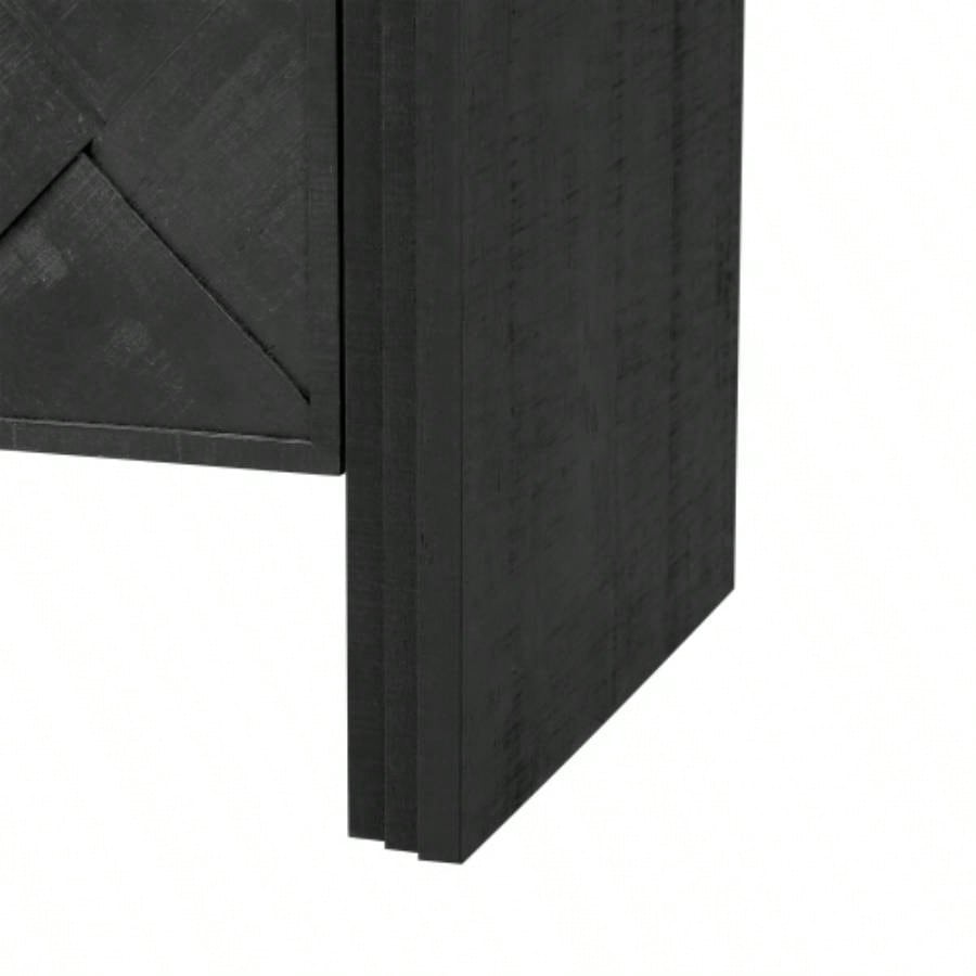 UStyle Luxury Multi - Functional MDF Sideboard - woven Wood Slat Doors, Tiered Stepped Design Premium Solid Wood Veneer Hallways, Living Rooms, Studies, and Corridors