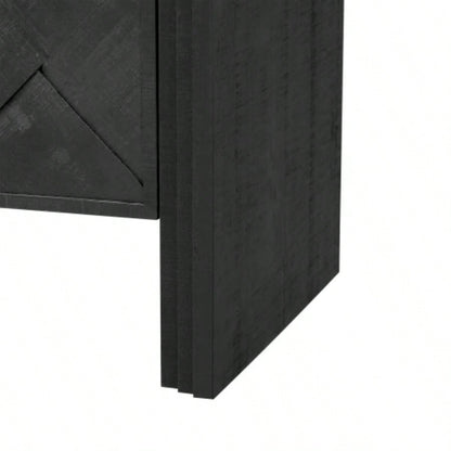 UStyle Luxury Multi - Functional MDF Sideboard - woven Wood Slat Doors, Tiered Stepped Design Premium Solid Wood Veneer Hallways, Living Rooms, Studies, and Corridors