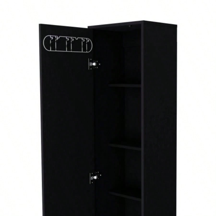 Storage Cabinet 71H with 5 - Tier Shelf, 3 Broom Hangers and Metal hardware, Black