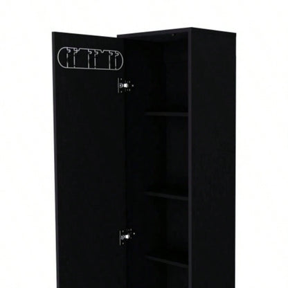 Storage Cabinet 71H with 5 - Tier Shelf, 3 Broom Hangers and Metal hardware, Black