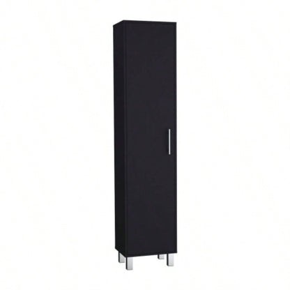 Storage Cabinet 71H with 5 - Tier Shelf, 3 Broom Hangers and Metal hardware, Black