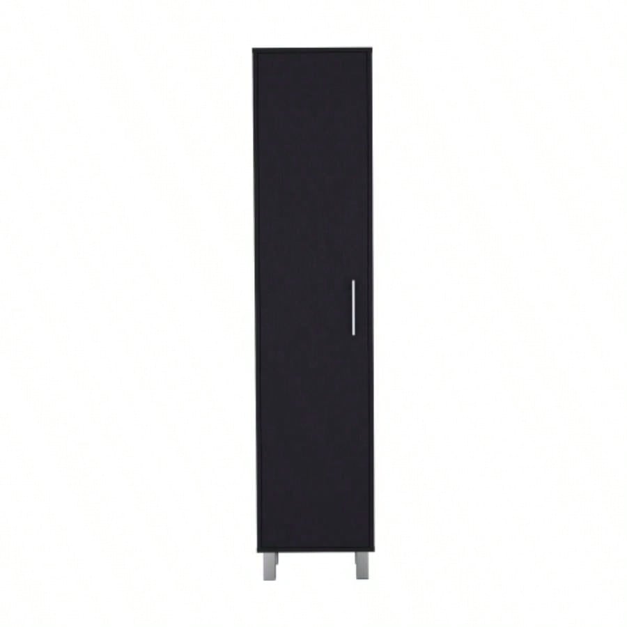 Storage Cabinet 71H with 5 - Tier Shelf, 3 Broom Hangers and Metal hardware, Black