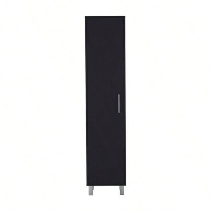 Storage Cabinet 71H with 5 - Tier Shelf, 3 Broom Hangers and Metal hardware, Black