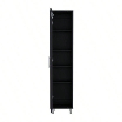 Storage Cabinet 71H with 5 - Tier Shelf, 3 Broom Hangers and Metal hardware, Black