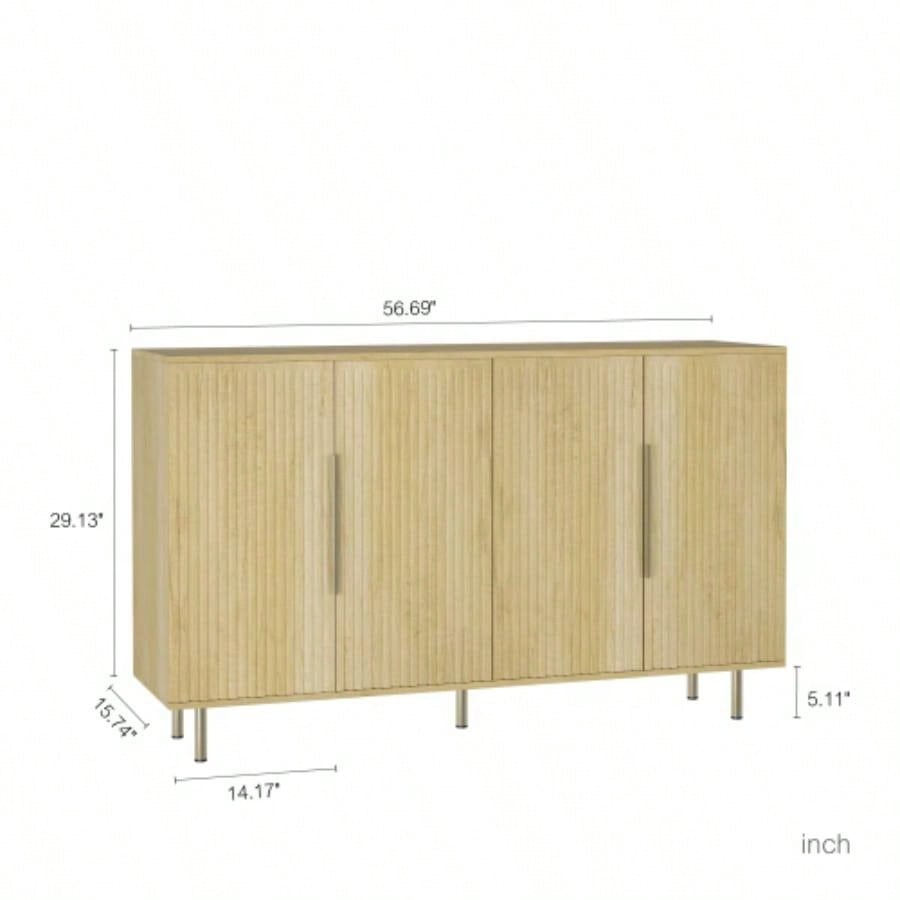 Wood Modern Buffet Cabinet with Storage, Fluted Sideboard Large Buffet with Adjustable Shelves, Credenza, Accent Cabinet Console Table