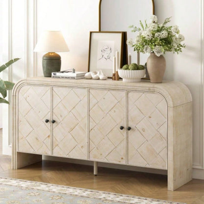 UStyle Luxury Multi - Functional MDF Sideboard - Handwoven Wood Slat Doors, Tiered Stepped Design Premium Solid Wood Veneer Hallways, Living Rooms, Studies, and Corridors