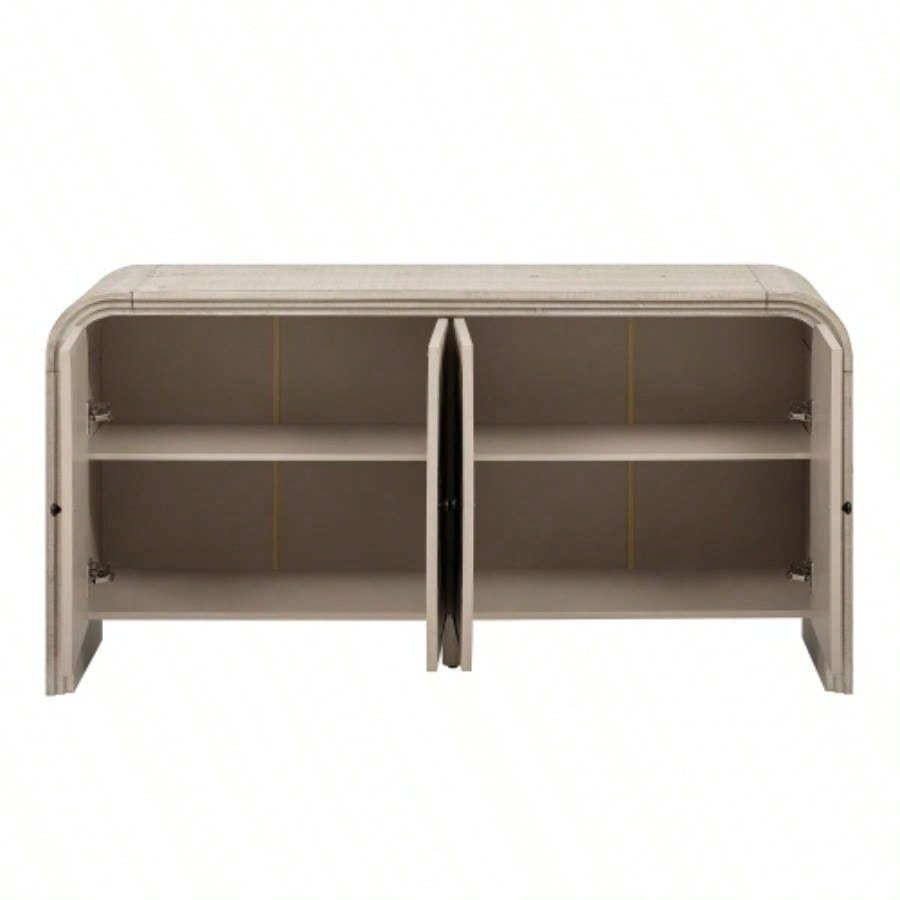 UStyle Luxury Multi - Functional MDF Sideboard - Handwoven Wood Slat Doors, Tiered Stepped Design Premium Solid Wood Veneer Hallways, Living Rooms, Studies, and Corridors