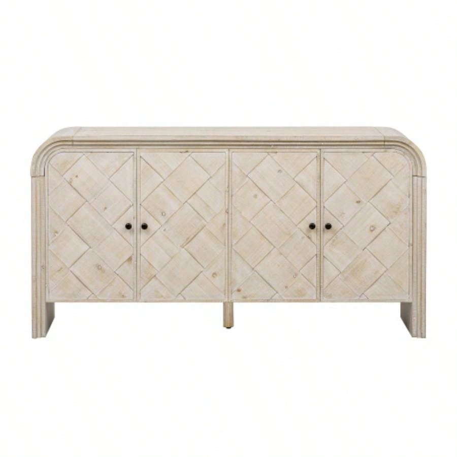 UStyle Luxury Multi - Functional MDF Sideboard - Handwoven Wood Slat Doors, Tiered Stepped Design Premium Solid Wood Veneer Hallways, Living Rooms, Studies, and Corridors