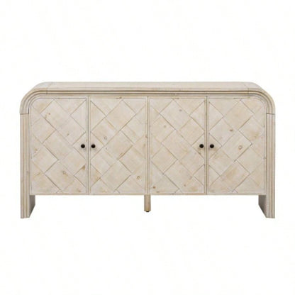 UStyle Luxury Multi - Functional MDF Sideboard - Handwoven Wood Slat Doors, Tiered Stepped Design Premium Solid Wood Veneer Hallways, Living Rooms, Studies, and Corridors