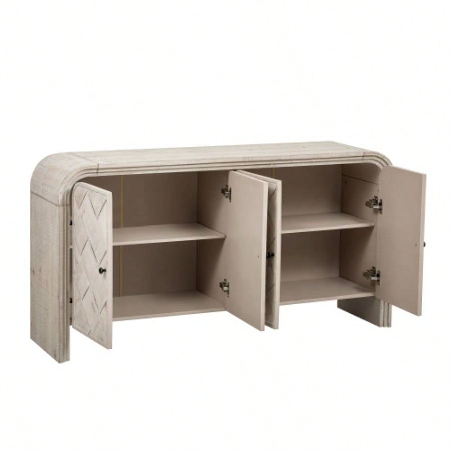 UStyle Luxury Multi - Functional MDF Sideboard - Handwoven Wood Slat Doors, Tiered Stepped Design Premium Solid Wood Veneer Hallways, Living Rooms, Studies, and Corridors