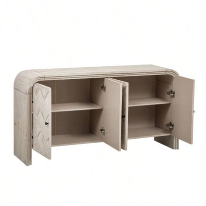 UStyle Luxury Multi - Functional MDF Sideboard - Handwoven Wood Slat Doors, Tiered Stepped Design Premium Solid Wood Veneer Hallways, Living Rooms, Studies, and Corridors