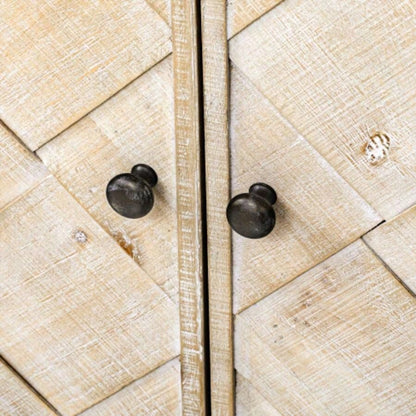 UStyle Luxury Multi - Functional MDF Sideboard - Handwoven Wood Slat Doors, Tiered Stepped Design Premium Solid Wood Veneer Hallways, Living Rooms, Studies, and Corridors