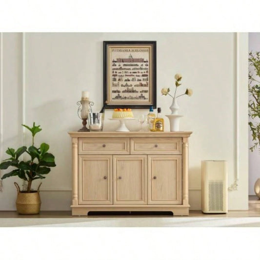 Farmhouse Style Kitchen Storage Cabinet, Large Wall Cabinet with Drawers and Doors in Roman Column Shape, Wooden Coffee Bar, Wine Cooler Living Room Hallway