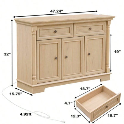 Farmhouse Style Kitchen Storage Cabinet, Large Wall Cabinet with Drawers and Doors in Roman Column Shape, Wooden Coffee Bar, Wine Cooler Living Room Hallway