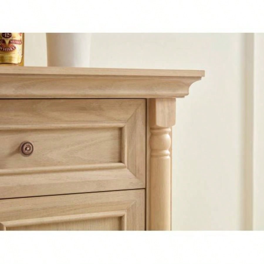 Farmhouse Style Kitchen Storage Cabinet, Large Wall Cabinet with Drawers and Doors in Roman Column Shape, Wooden Coffee Bar, Wine Cooler Living Room Hallway