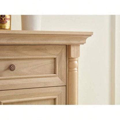 Farmhouse Style Kitchen Storage Cabinet, Large Wall Cabinet with Drawers and Doors in Roman Column Shape, Wooden Coffee Bar, Wine Cooler Living Room Hallway