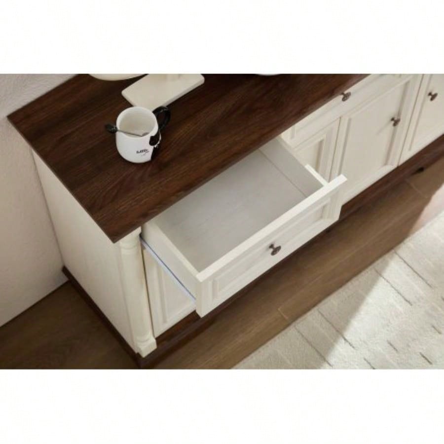 Farmhouse Style Kitchen Storage Cabinet, Large Wall Cabinet with Drawers and Doors in Roman Column Shape, Wooden Coffee Bar, Wine Cooler Living Room Hallway