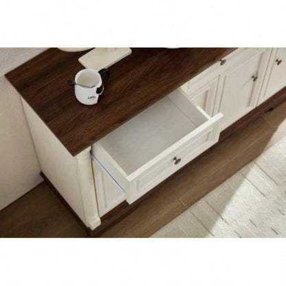 Farmhouse Style Kitchen Storage Cabinet, Large Wall Cabinet with Drawers and Doors in Roman Column Shape, Wooden Coffee Bar, Wine Cooler Living Room Hallway