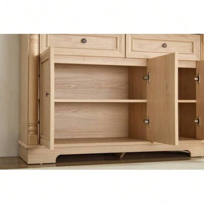 Farmhouse Style Kitchen Storage Cabinet, Large Wall Cabinet with Drawers and Doors in Roman Column Shape, Wooden Coffee Bar, Wine Cooler Living Room Hallway