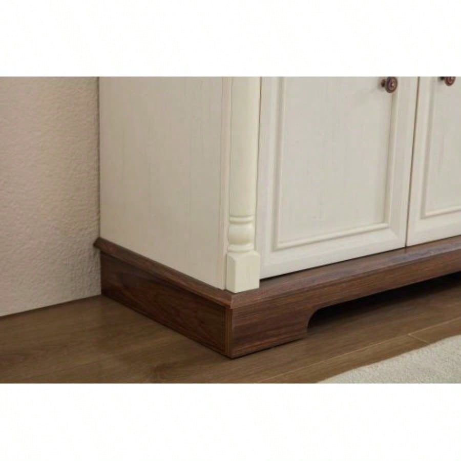 Farmhouse Style Kitchen Storage Cabinet, Large Wall Cabinet with Drawers and Doors in Roman Column Shape, Wooden Coffee Bar, Wine Cooler Living Room Hallway