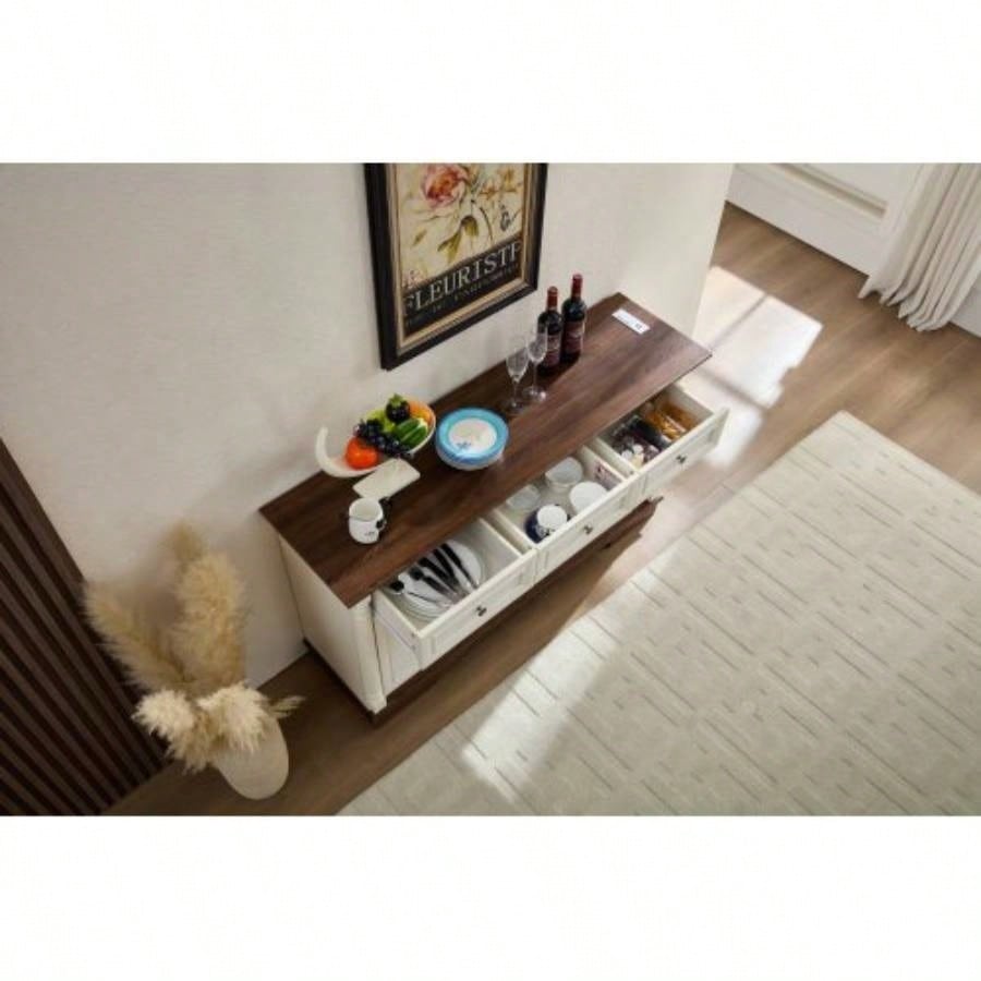 Farmhouse Style Kitchen Storage Cabinet, Large Wall Cabinet with Drawers and Doors in Roman Column Shape, Wooden Coffee Bar, Wine Cooler Living Room Hallway