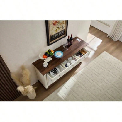 Farmhouse Style Kitchen Storage Cabinet, Large Wall Cabinet with Drawers and Doors in Roman Column Shape, Wooden Coffee Bar, Wine Cooler Living Room Hallway