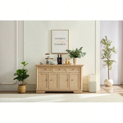 Farmhouse Style Kitchen Storage Cabinet, Large Wall Cabinet with Drawers and Doors in Roman Column Shape, Wooden Coffee Bar, Wine Cooler Living Room Hallway