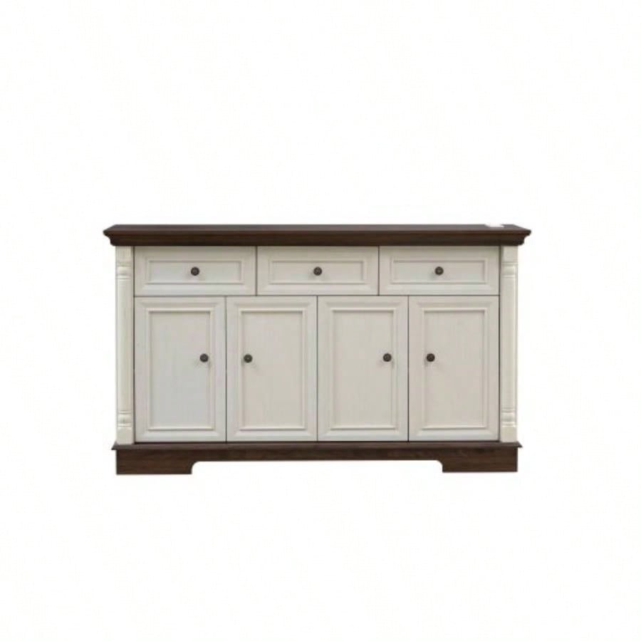 Farmhouse Style Kitchen Storage Cabinet, Large Wall Cabinet with Drawers and Doors in Roman Column Shape, Wooden Coffee Bar, Wine Cooler Living Room Hallway