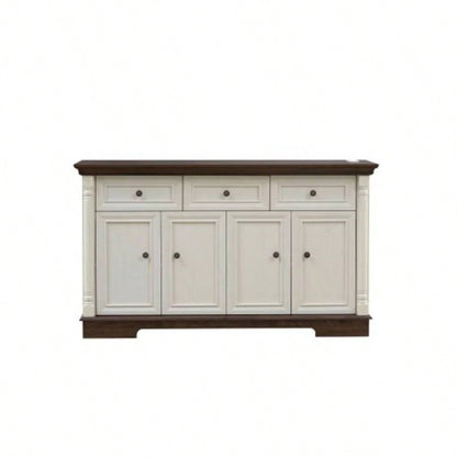 Farmhouse Style Kitchen Storage Cabinet, Large Wall Cabinet with Drawers and Doors in Roman Column Shape, Wooden Coffee Bar, Wine Cooler Living Room Hallway