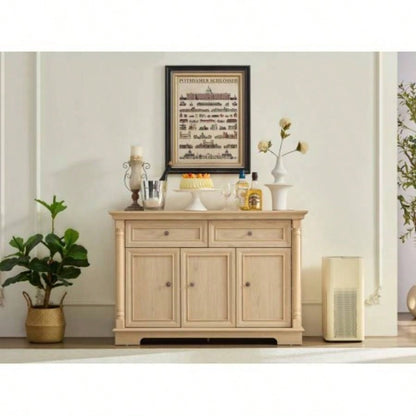 Farmhouse Style Kitchen Storage Cabinet, Large Wall Cabinet with Drawers and Doors in Roman Column Shape, Wooden Coffee Bar, Wine Cooler Living Room Hallway