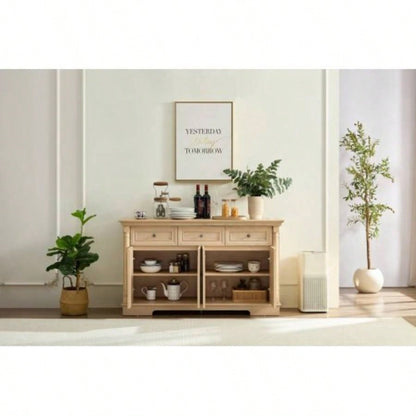 Farmhouse Style Kitchen Storage Cabinet, Large Wall Cabinet with Drawers and Doors in Roman Column Shape, Wooden Coffee Bar, Wine Cooler Living Room Hallway