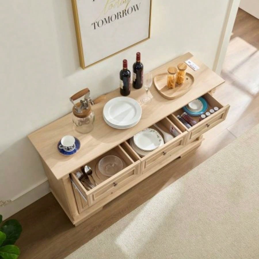 Farmhouse Style Kitchen Storage Cabinet, Large Wall Cabinet with Drawers and Doors in Roman Column Shape, Wooden Coffee Bar, Wine Cooler Living Room Hallway