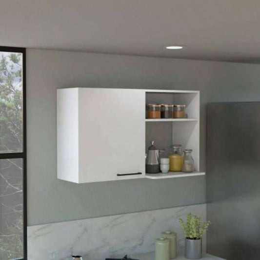 Stackable Wall Storage Cabinet 24 H, Two Internal Shelves, Two External Storage Shelves, One Door, White