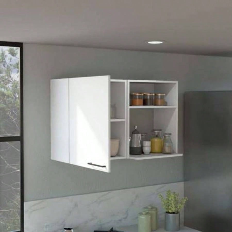 Stackable Wall Storage Cabinet 24 H, Two Internal Shelves, Two External Storage Shelves, One Door, White