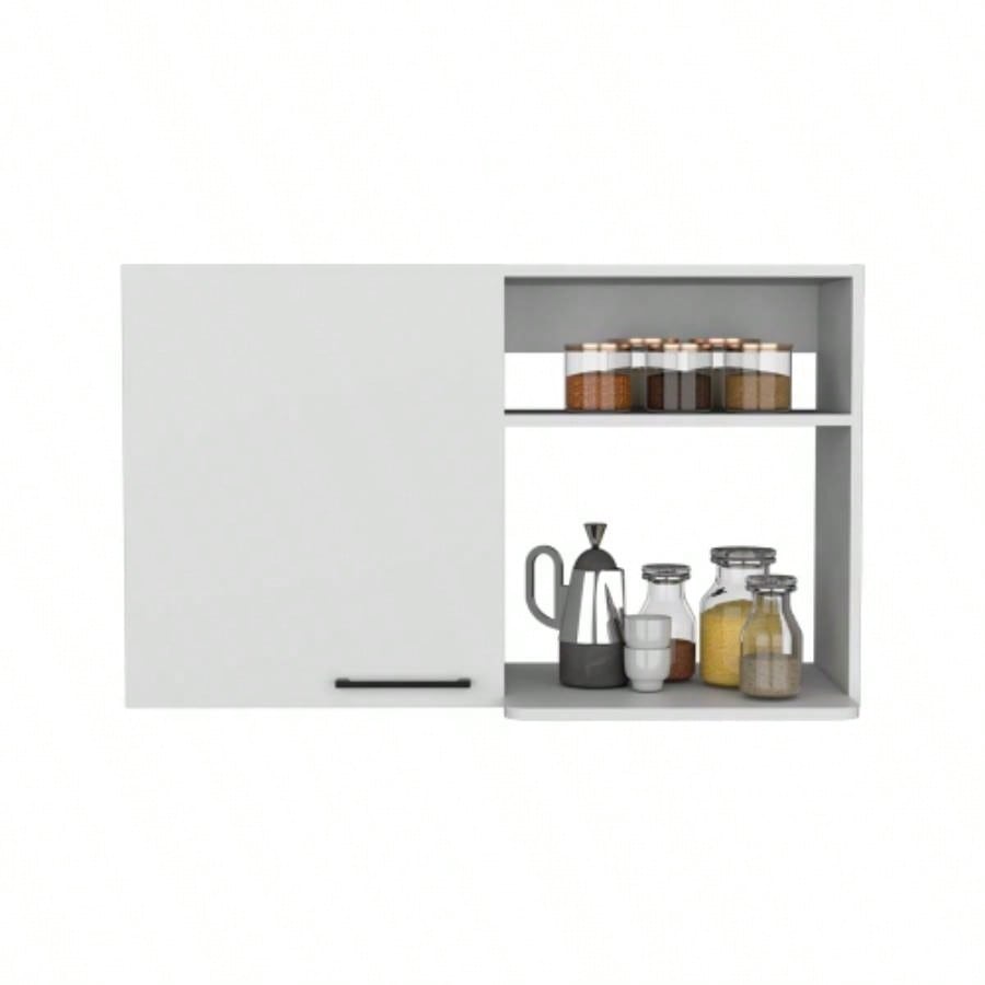 Stackable Wall Storage Cabinet 24 H, Two Internal Shelves, Two External Storage Shelves, One Door, White